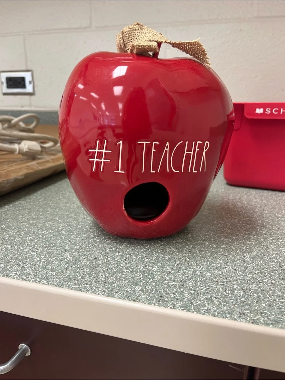 #1 Teacher Red Ceramic Apple Decor